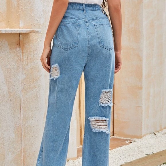SHEIN Ripped Baggy Jeans, size M (6) - Picture 3 of 7